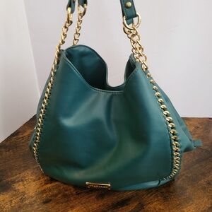 bebe Teal Hobo Shoulder Bag with Gold Chain Trim